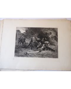 Gravure originale E. RENARD Pompiers incendie colonel Froidevaux 1888