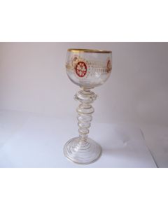 Ancien verre a vin blanc cristal gravé émaillé