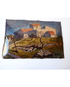 Peinture émaillé sur cuivre village provencal  