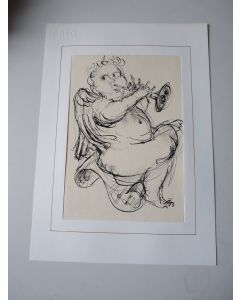 Dessin à l'encre original Ange musicien