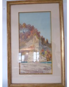 Aquarelle Andre Bezencon 1926 Les rochers des Neigles Fribourg Suisse
