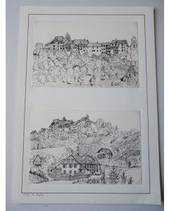 Deux dessins originaux a l'encre A. Vögtli 