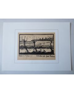 Dessin original à l'encre  Souvenir de Marcel Fontane  Genève 1918