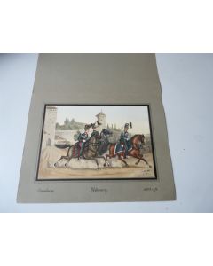 Lithographie originale A.V. ESCHER cavalerie Fribourg militaire