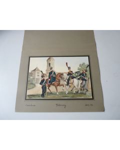 Lithographie originale A.V. ESCHER cavalerie Fribourg militaire