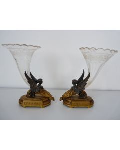 Paire de bouquetières Napoléon III Sirène ailée