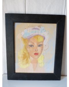 Pastel Visage femme au chapeau