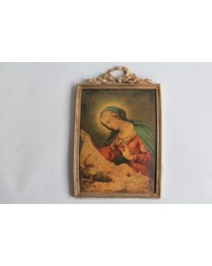 Peinture miniature cuivre bombé Vierge à l'enfant