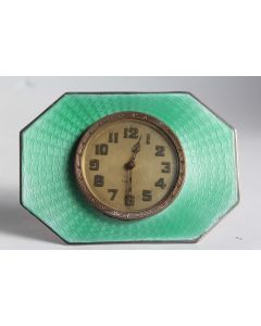 Pendulette argent émail guilloché vert Art déco