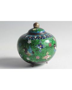 Petit pot couvert tripode émaux cloisonnés Chine