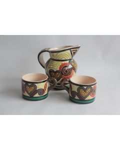 Pichet grès et deux tasses P.Fouillen HB Quimper