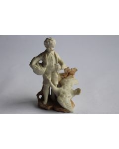 Porcelaine biscuit Petit vase soliflore garçonnet et oie