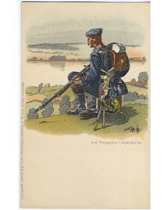 CPA militaire illustrée  - Auf vorposten (infanterie)