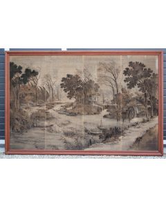 Tenture soie Village de pêcheurs Yūzen Birodo Japon Meiji