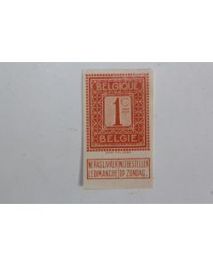 Timbre Belgique 1c non dentelé 1912-1913 neuf