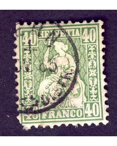 Timbre Suisse Helvétie Assise Dent Papier Blanc Znr 34 oblitéré