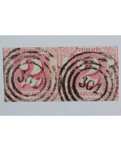 Timbres Allemagne tour et taxis oblitéré annulé 301 se tenant 1851