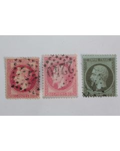 Timbres France Napoléon III 80c et 1c 1862 oblitérés