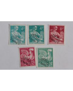 Timbres France pré-oblitéré coq et moissonneuse 1954