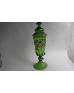 Vase couvert cristal vert émaillé