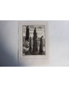 Yvonne HEILBRONNER Gravure sur bois Les Cyprès 1965